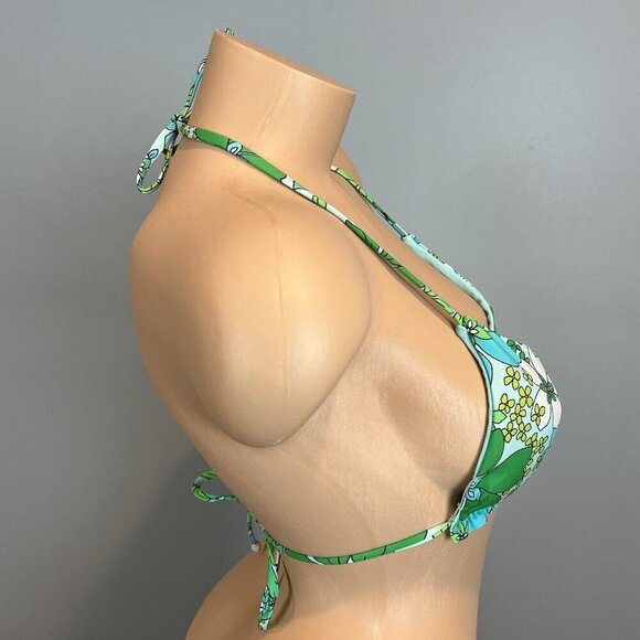 Hurley Wild Bloom Reversible Triangle Bikini Top Size Medium Green Blue NWT - Picture 10 of 15
